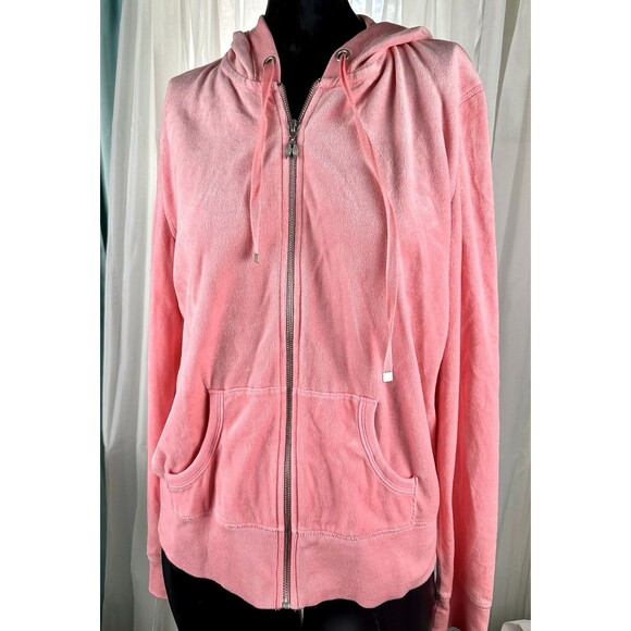 Victoria's Secret PINK Velour Soft Velvet Size Large Full Zip Hoodie Color Pink - Picture 2 of 14